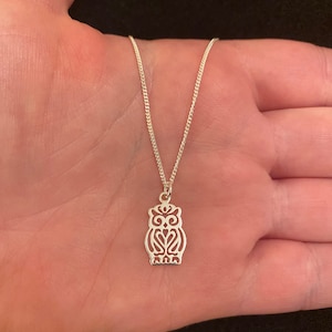 Sterling silver necklace with owl charm, sterling silver owl necklace, owl jewellery