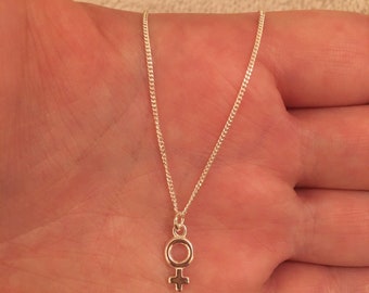 Sterling silver chain necklace with female symbol charm, female symbol necklace, female symbol jewellery, feminist jewellery, girl power
