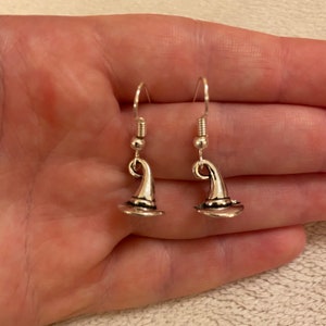 Silver Witch Hat Dangle Earrings: Halloween Costume Jewellery