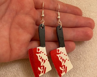 Bloody Meat Cleaver Dangle Earrings: Halloween Jewellery
