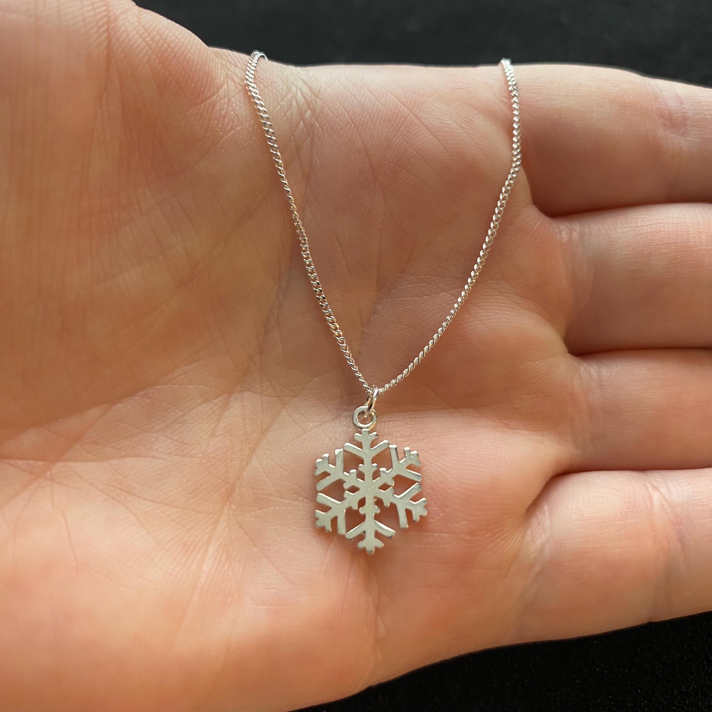 Collana Con Ciondolo Fiocco Di Neve In Argento 925 E Zirconi Blu, Catena 18 Pollici, Regalo Di Natale