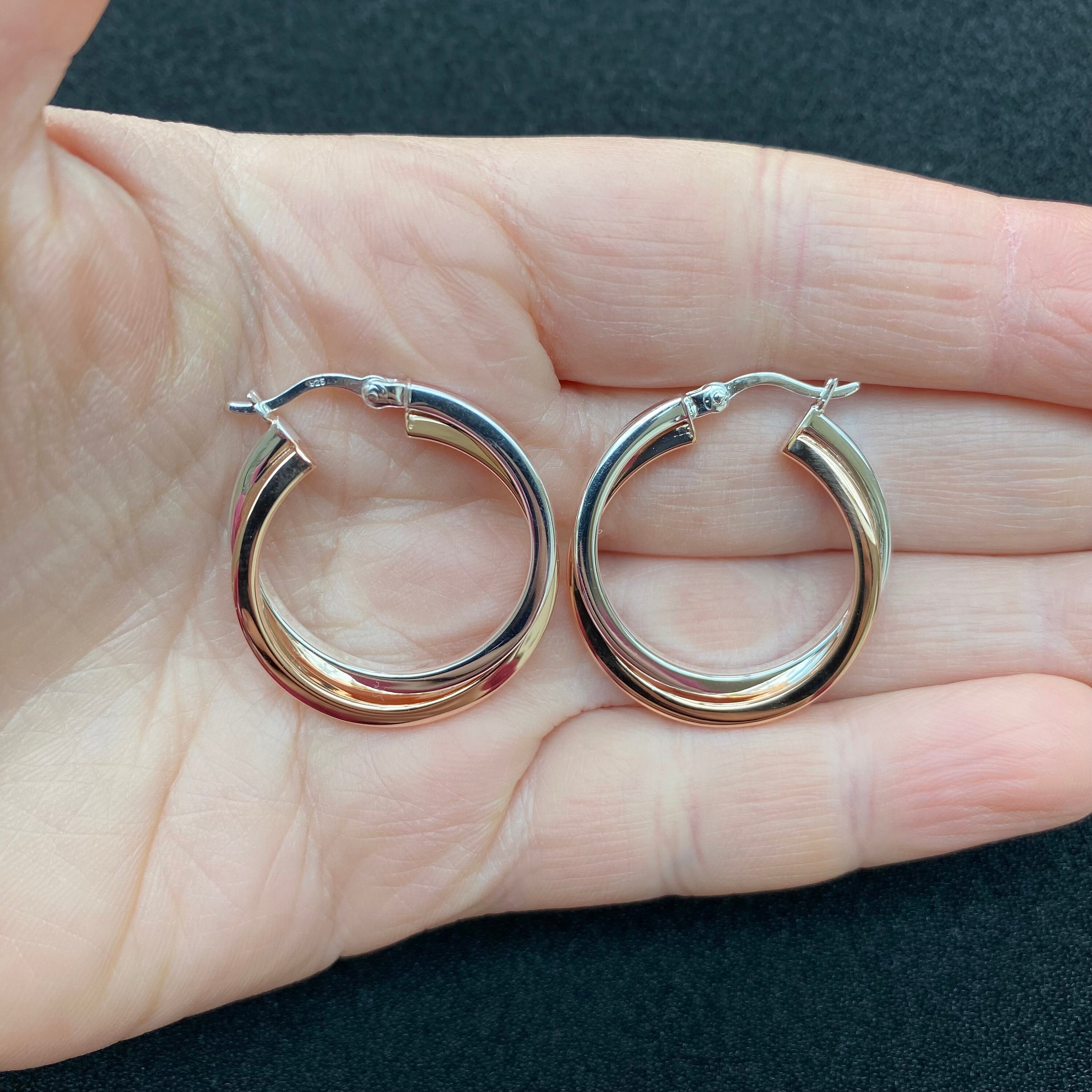 Sterling Silver & Rose Gold Crossover Hoop Earrings (25mm) - Etsy