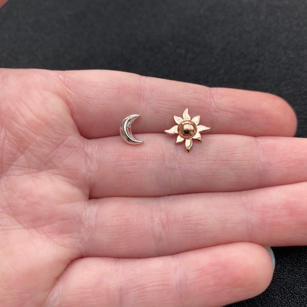 Mismatch sterling silver sun and moon stud earrings, sterling silver moon studs, sterling silver star studs, mismatch earrings