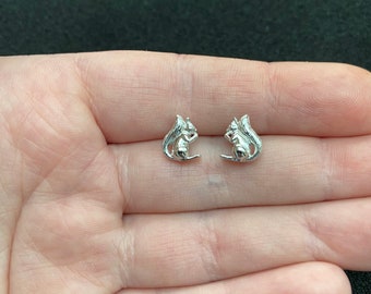 Sterling silver squirrel stud earrings, sterling silver squirrel earrings, sterling silver squirrel jewellery