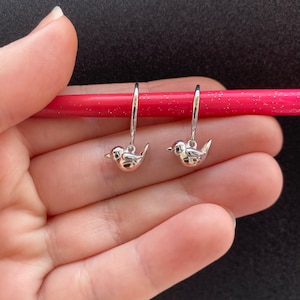 Sterling Silver Robin Dangle Earrings: Rose Gold Detail