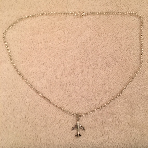 Silver Chain Necklace With Silver Plane Charm Silver Plane