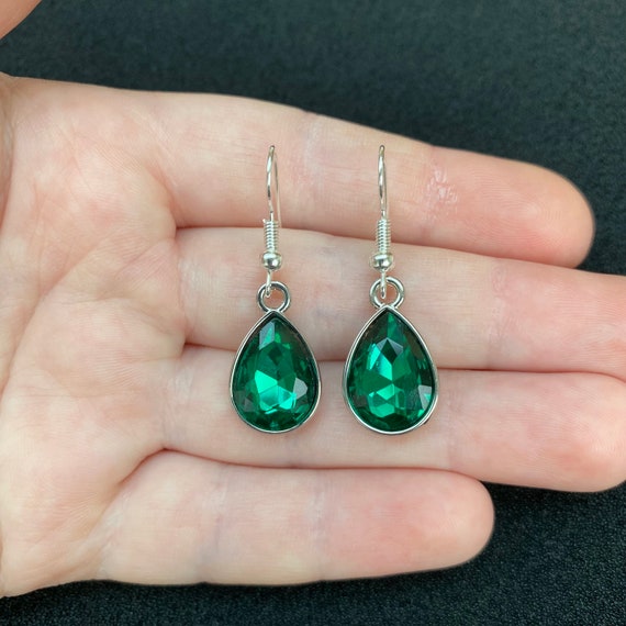 Sterling Silver .925 Drop Emerald Earrings - Artune Jewelry Online