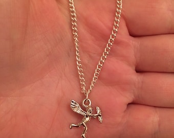 Silver chain necklace with silver 3D Cupid/ cherub charm, silver Cupid necklace, silver cherub necklace, stocking filler