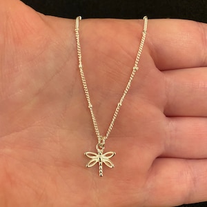 Sterling silver chain necklace with dragonfly charm, sterling silver dragonfly necklace, sterling silver dragonfly jewellery