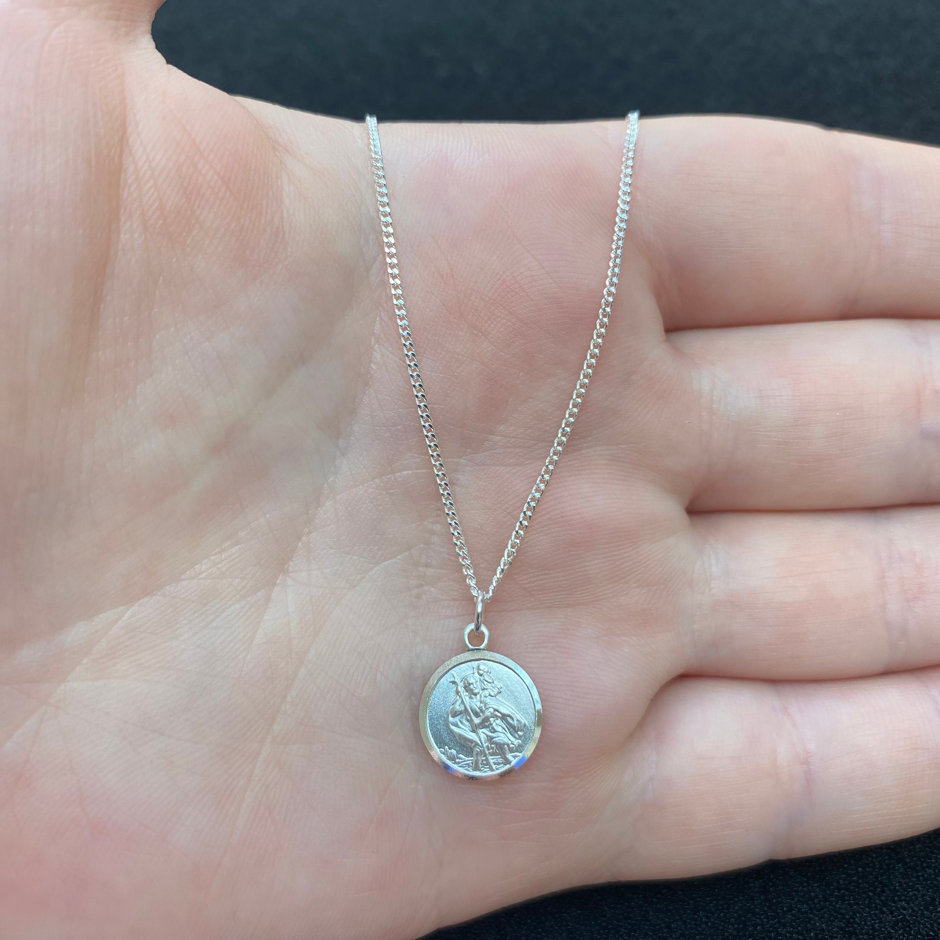 Tuscany Silver Collana con pendente San Cristoforo su catena grumetta