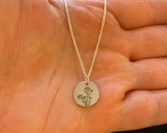 Sterling Silver Carnation Flower Necklace: January Birth Flower