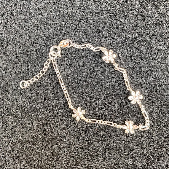 Sterling Silver Flower Bracelet, Sterling Silver Flower