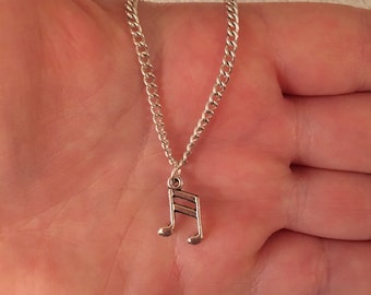 Silver chain necklace with music note charm, music note necklace, music necklace, music jewellery