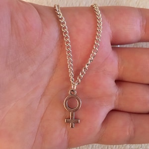 Silver chain necklace with silver female symbol/ Venus symbol charm, female symbol necklace, Venus symbol necklace, female necklace