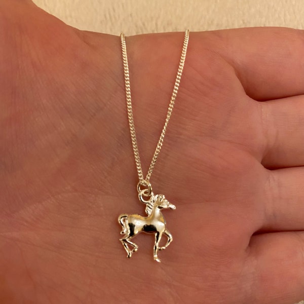 Sterling silver chain necklace with horse charm, sterling silver horse necklace, horse jewellery