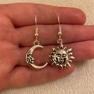 Sun and Moon Dangle Earrings: Celestial Charms