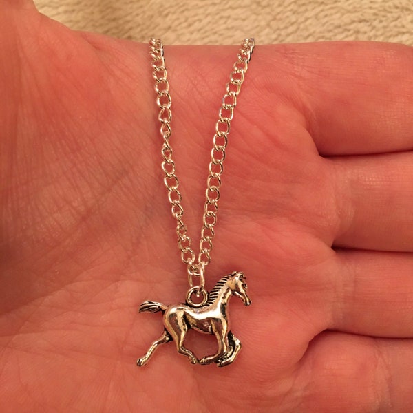 Silver chain necklace with silver horse charm, silver horse necklace, silver horse jewellery