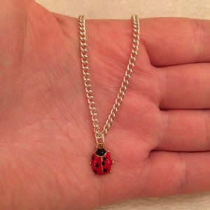 Colar de corrente de prata com pingente de joaninha, colar de joaninha, colar de joaninha, colar de animal, pingente de joaninha, pingente de joaninha