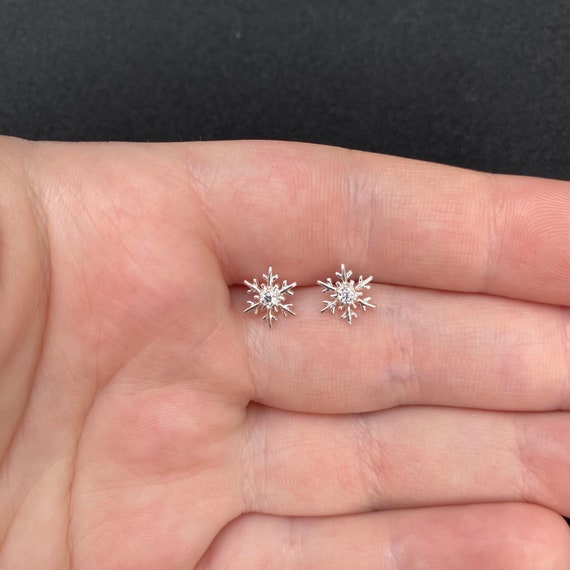 Orecchini A Fiocco Di Neve In Argento Sterling 925 Con Zirconi Rosa, Confezione Regalo, 12 Mm