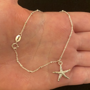 Sterling zilveren armband met zeester bedel, sterling zilveren zeester armband, zeester sieraden, strandsieraden