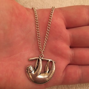 Silver chain necklace with silver sloth charm, silver sloth necklace, animal necklace, sloth charm, sloth jewellery, animal jewellery