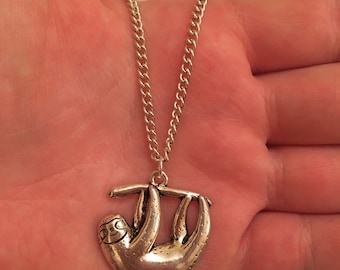 Silver chain necklace with silver sloth charm, silver sloth necklace, animal necklace, sloth charm, sloth jewellery, animal jewellery