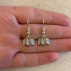 Silver dangle/ drop earrings with silver book charm, silver book earrings, book gifts, book lover gift, reader gift, bookworm gift