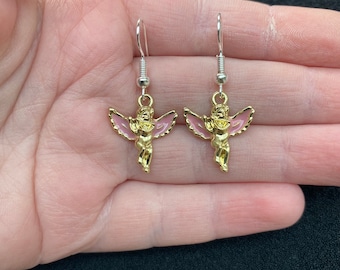 Silver dangle/ drop earrings with cherub/ angel charms, cherub earrings, angel earrings, Cupid earrings, cherub jewellery, angel jewellery