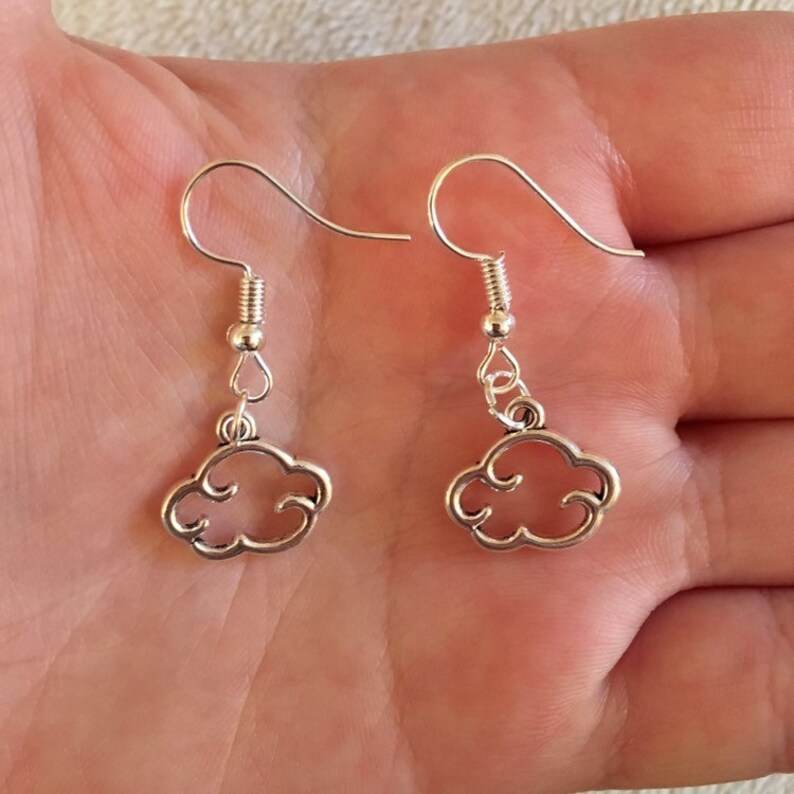 Silver dangle drop earrings with silver cloud charms cloud earrings