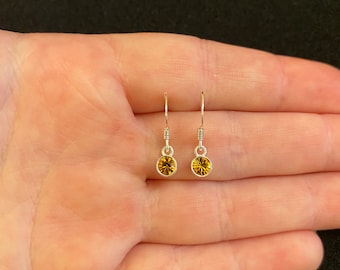 Sterling Silver November Birthstone Dangle Earrings: Topaz Swarovski Crystal