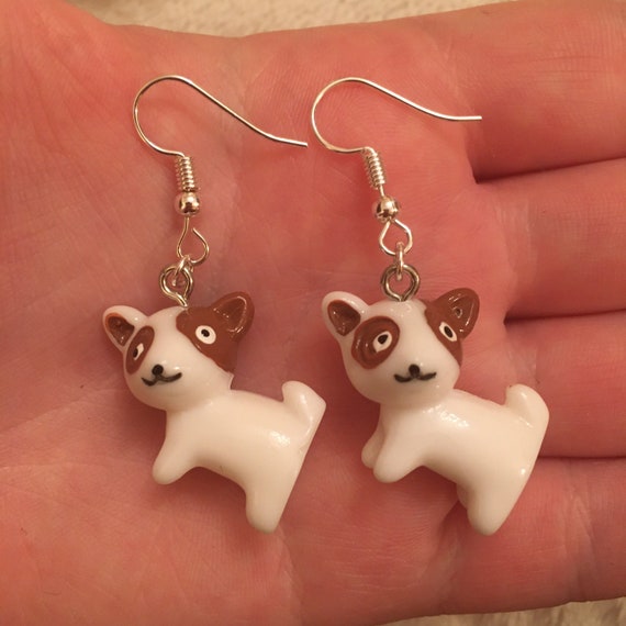 Silver dangle drop earrings with 3D dog charms 3D dog earrings animal earrings animal jewellery
