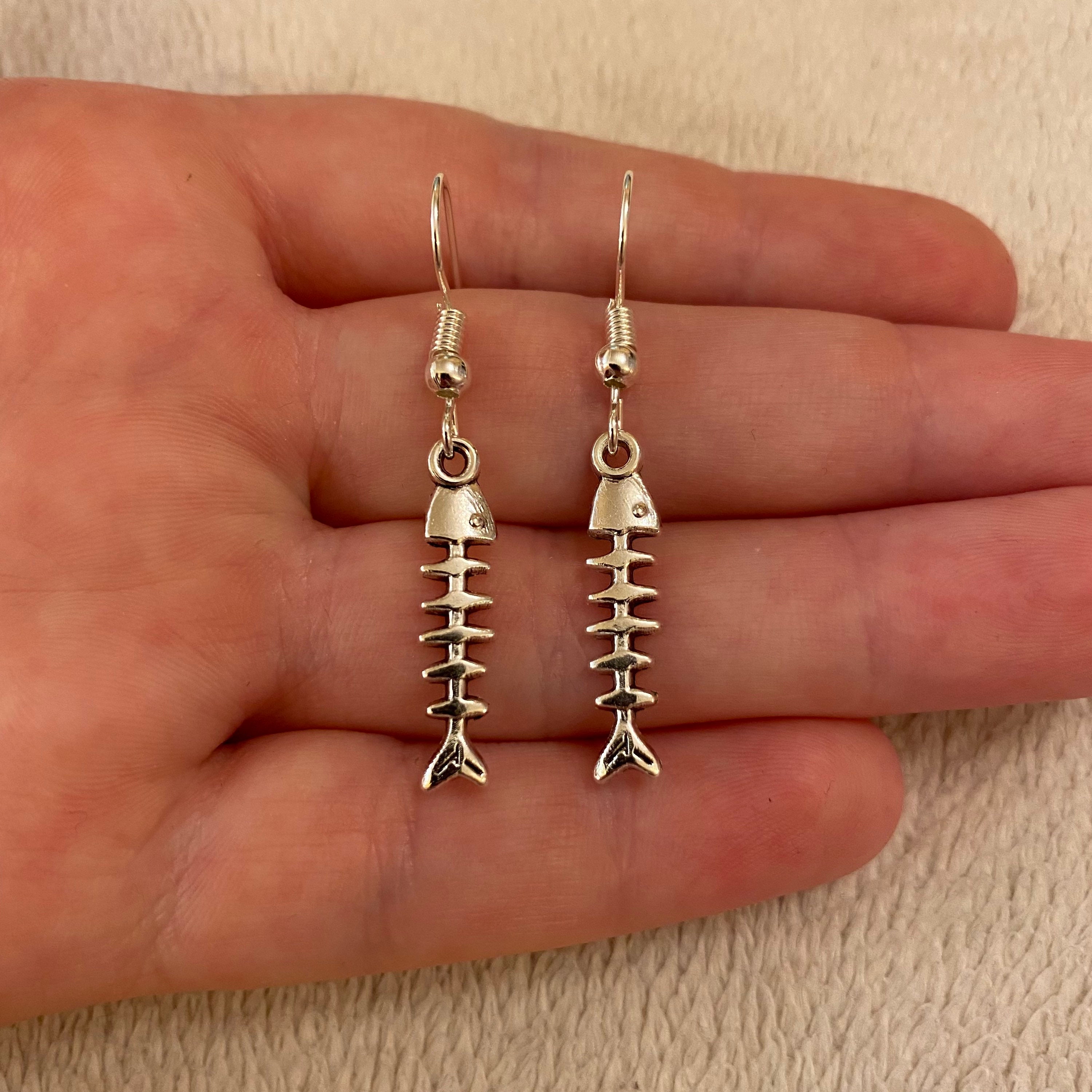 Fish skeleton earrings sale