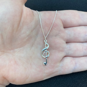 Sterling silver treble clef necklace, sterling silver treble clef jewellery, music gift