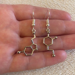 Serotonin and dopamine molecule earrings, serotonin earrings, dopamine earrings, happiness jewellery, wellbeing jewellery, science gift