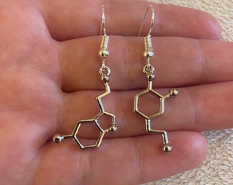 Serotonin and dopamine molecule earrings, serotonin earrings, dopamine earrings, happiness jewellery, wellbeing jewellery, science gift