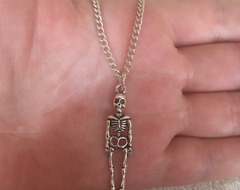 Silberkette mit Skelett-Charme, Silber-Skelett-Halskette