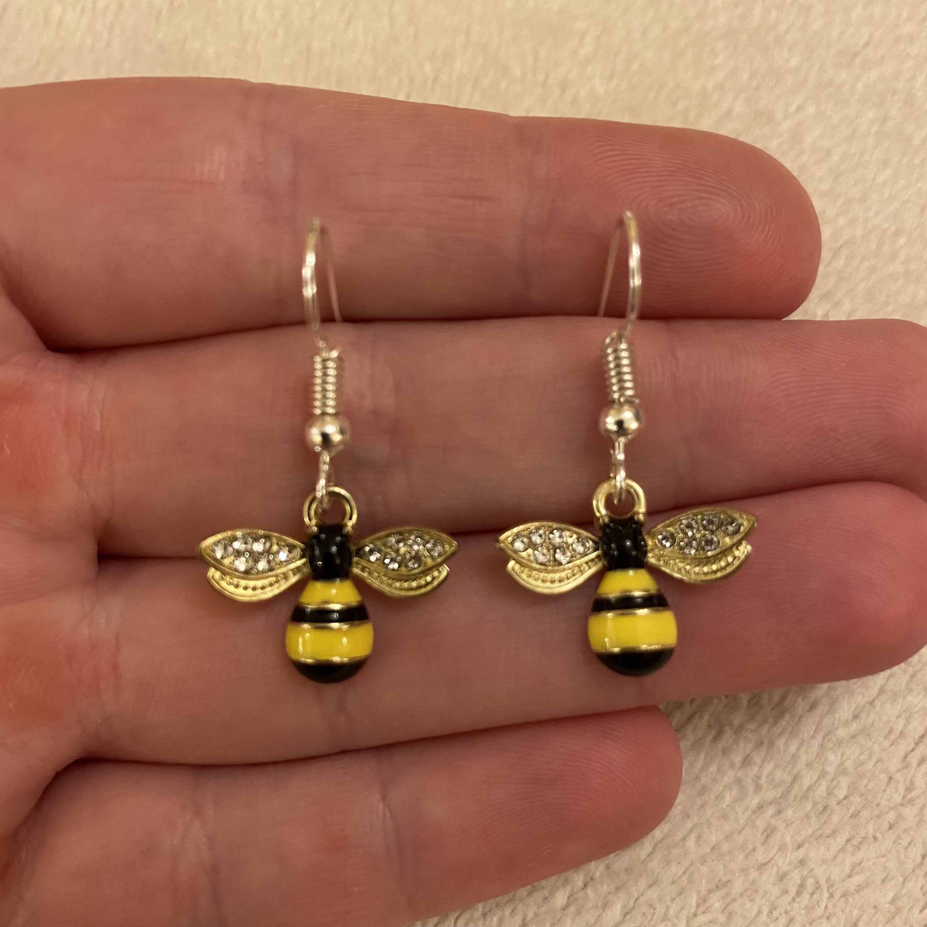 Orecchini A Borchia Ape Con Cristallo E Smalto - Oro/Argento - Stile Retrò Insetto - Foto 3