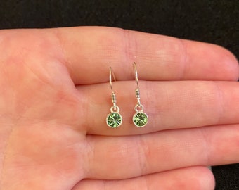 Sterling Silver Dangle Earrings: August Birthstone Peridot Swarovski