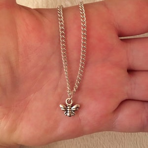 Silver chain necklace with silver bee charm, silver bee necklace, silver bumble bee necklace, silver honeybee necklace, stocking filler
