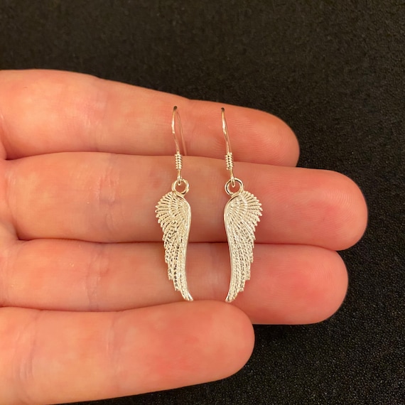 Sterling silver angel wing drop earrings clearance