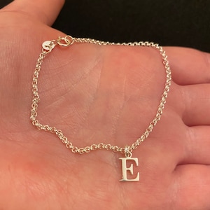 Sterling silver chain bracelet with initial charm, sterling silver initial bracelet, sterling silver letter bracelet, personalised jewellery