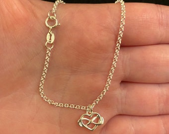 Bracciale da donna in oro rosa 925 Sterling Silver regolabile Infinity Heart Bracelet oro rosa gioielli per ragazze, 7 inches, Zirconia cubica