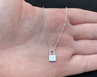 Sterling Silver Petite Shield Lock Padlock Necklace - Etsy