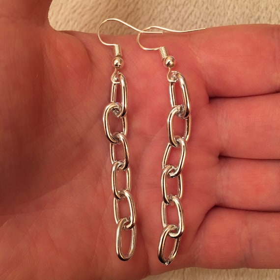 Silver Dangle/ Drop Chunky Chain Earrings