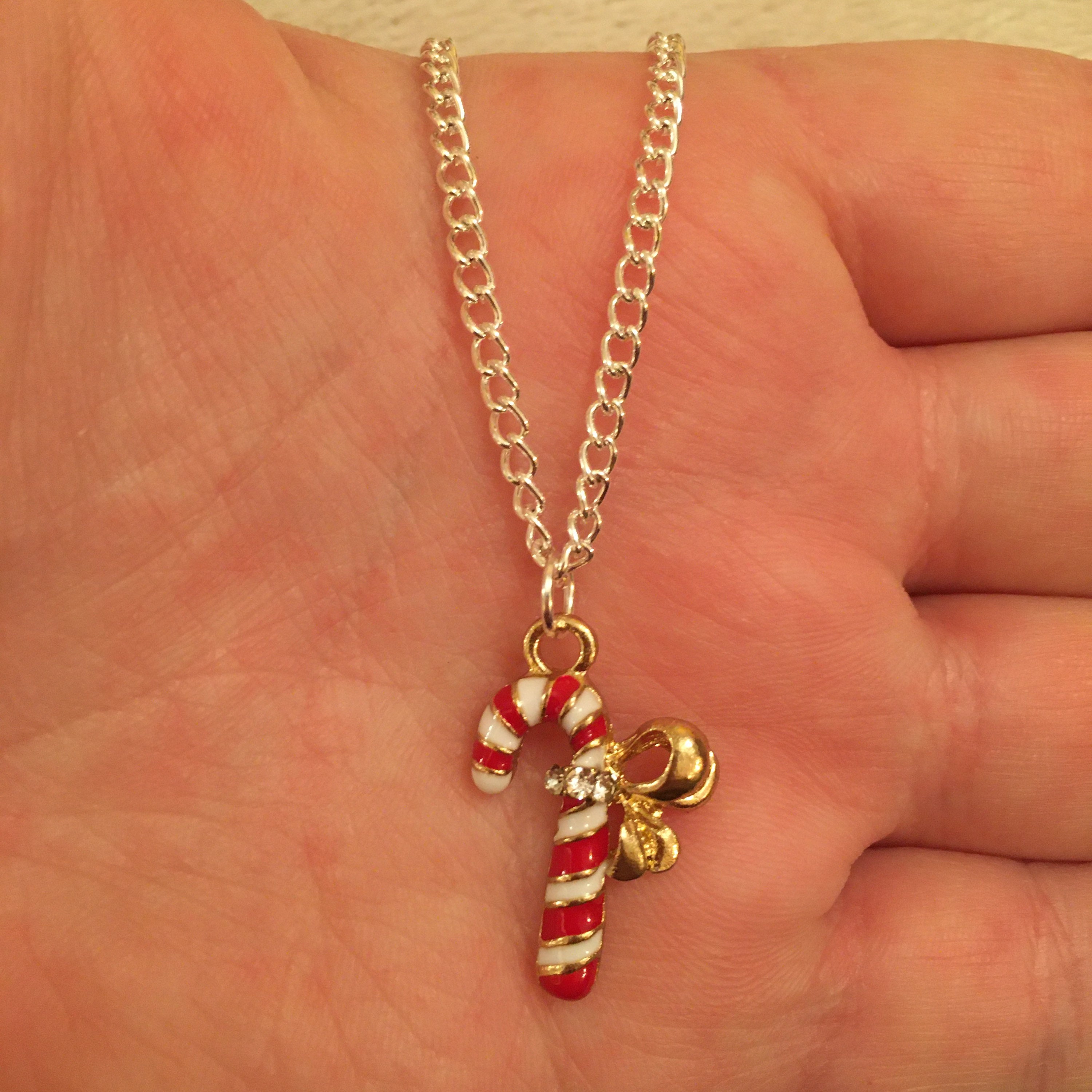 Silver Chain Necklace With Candy Cane Charm Candy Cane Etsy