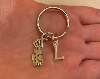 Llavero de golf plateado con dije inicial, llavero personalizado