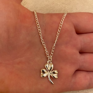 Silver chain necklace with shamrock charm, silver shamrock necklace, st Patrick’s day gift