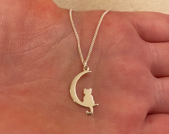Bellitia Collana Con Ciondolo Gatto In Pietra Di Luna - Argento Sterling 925 Placcato Oro Rosa, Regalo San Valentino