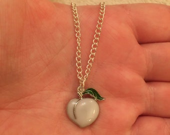 Silver chain necklace with peach charm, peach necklace, fruit jewellery, fruit necklace