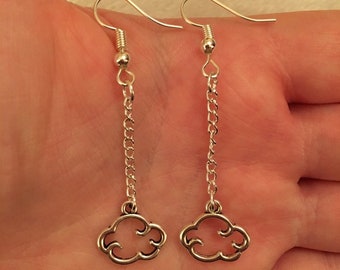 Silver dangle/ drop earrings with floating cloud charms, cloud earrings, chain earrings, sky jewellery